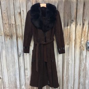 Vintage Suede Coat with Faux Fur Trim